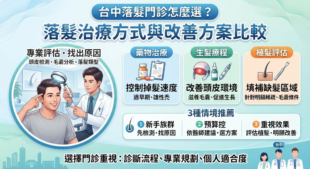 台中落髮門診怎麼選？落髮治療方式與改善方案比較
