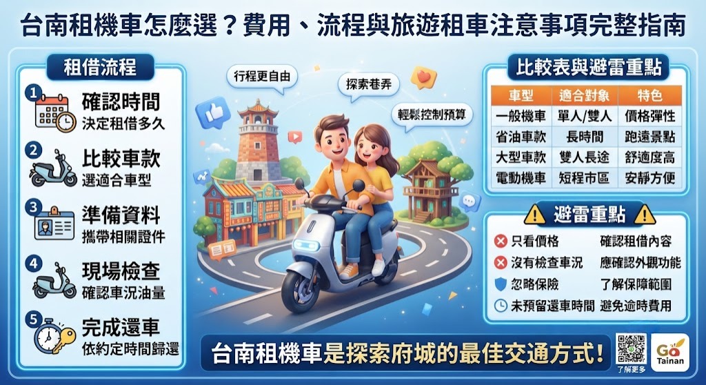 台南租機車怎麼選？費用、流程、車款與旅遊注意事項完整指南
