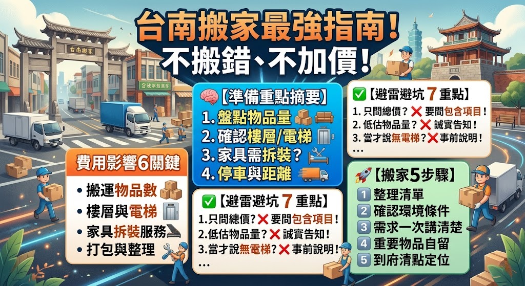 台南搬家怎麼選?搬家公司、費用、流程與避雷完整指南