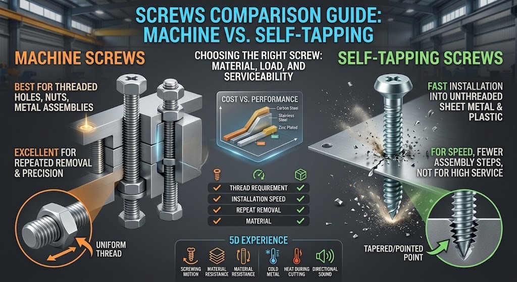 Screws Comparison Guide: Machine Screws vs Self-Tapping Screws — Which One Should You Choose?
