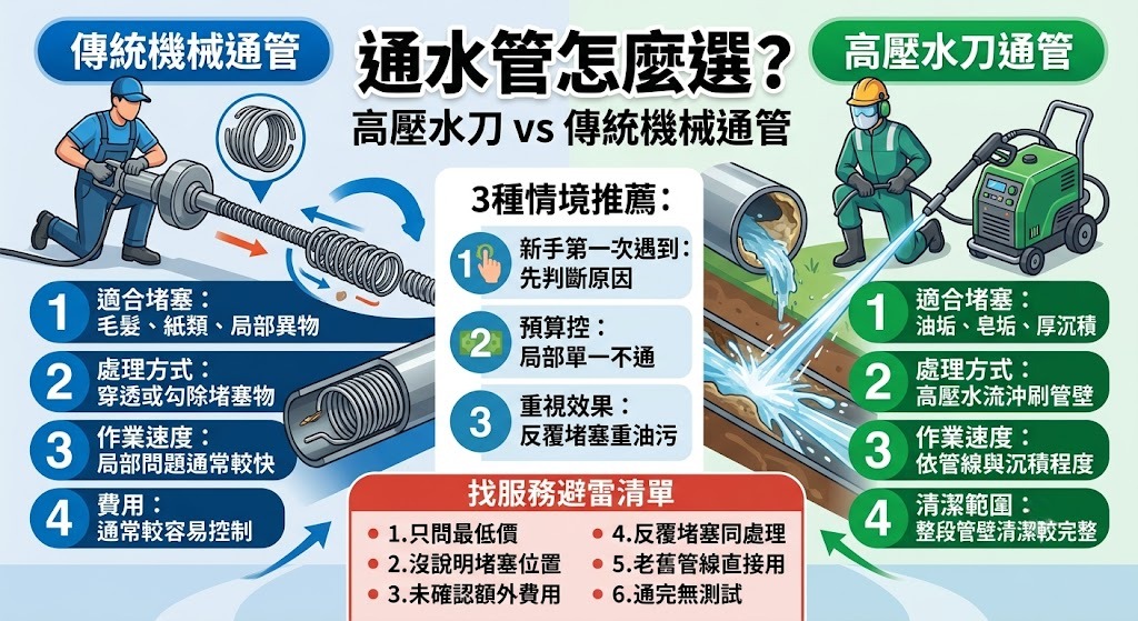 通水管怎麼選？高壓水刀 vs 傳統機械通管完整比較