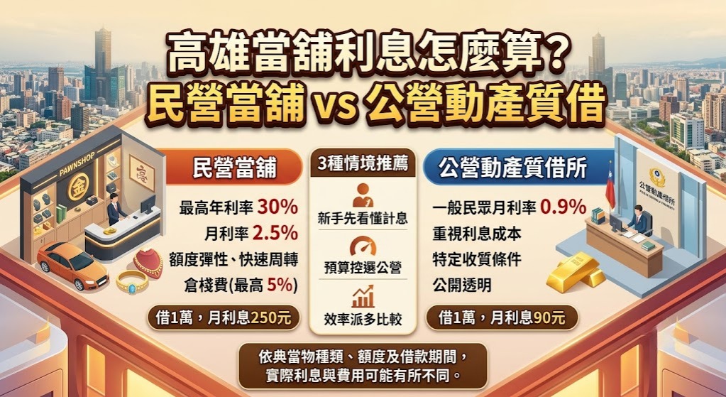 高雄當舖利息怎麼算？民營當舖 vs 公營動產質借完整比較