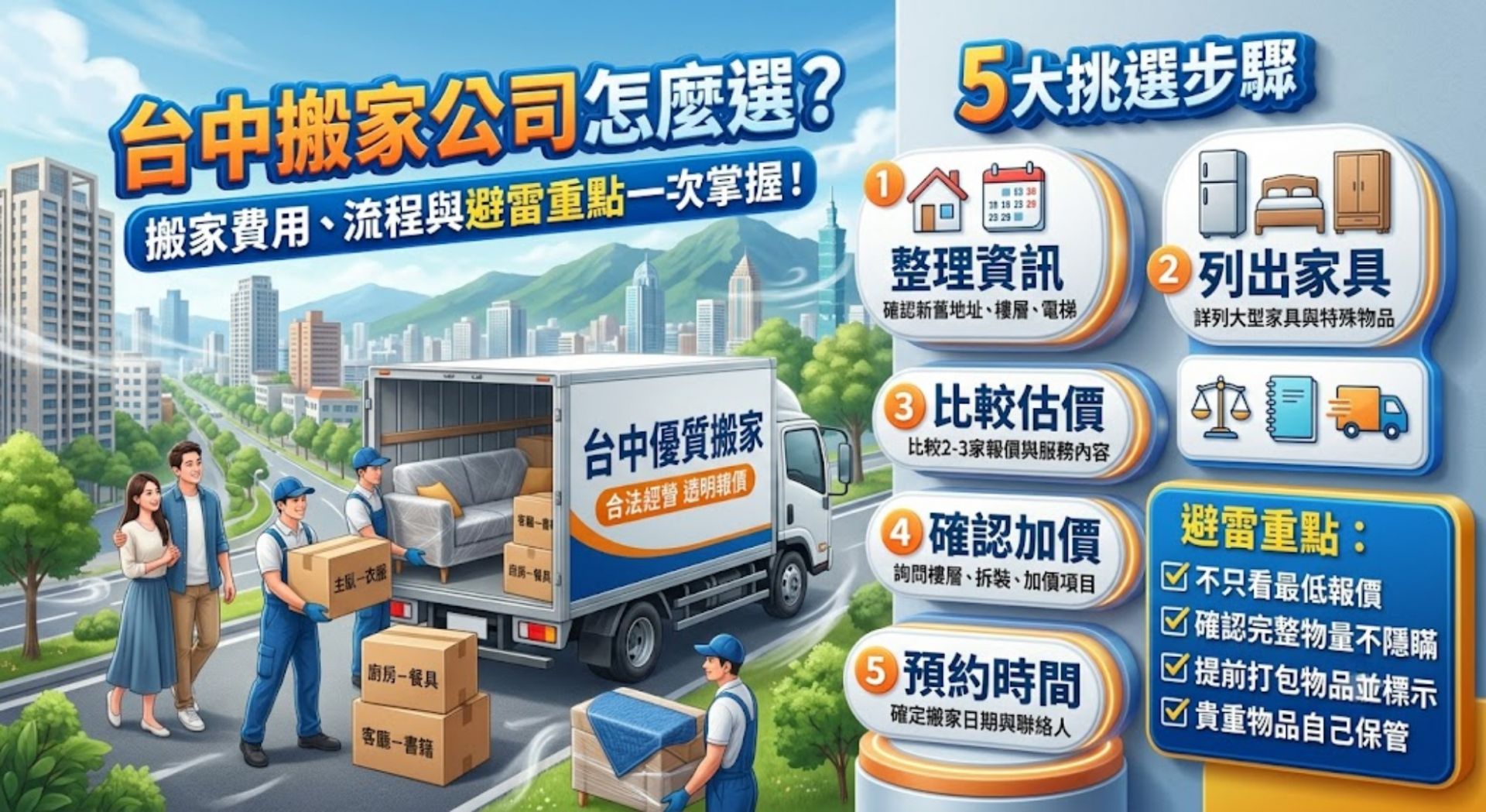 台中搬家公司怎麼選？搬家費用、流程與避雷重點一次看