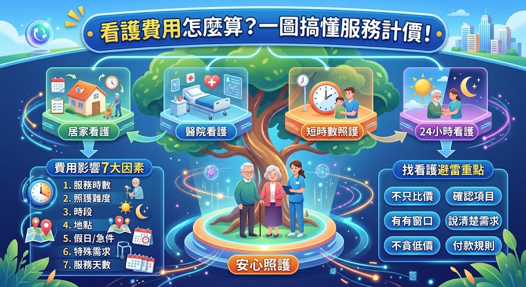 看護費用怎麼算？居家、醫院與24小時看護費用完整指南