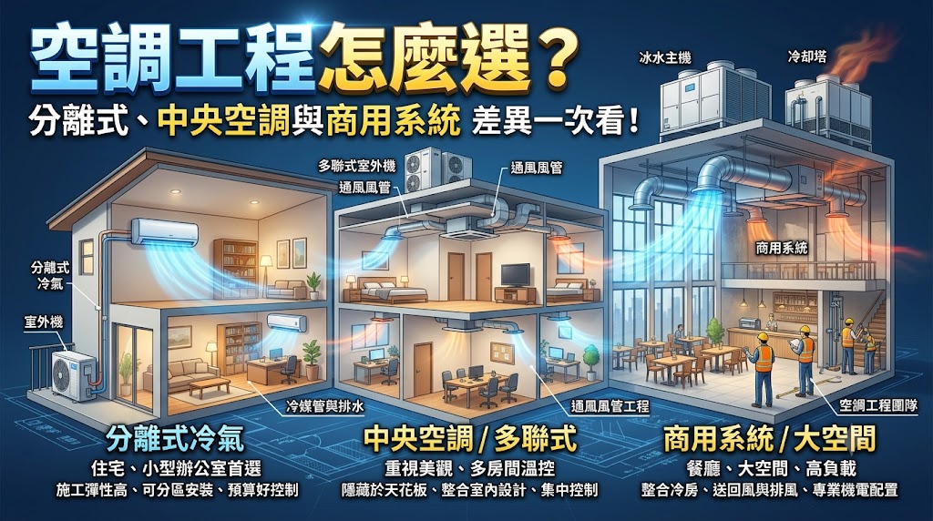 空調工程怎麼選？分離式冷氣、中央空調與商用系統差異一次看