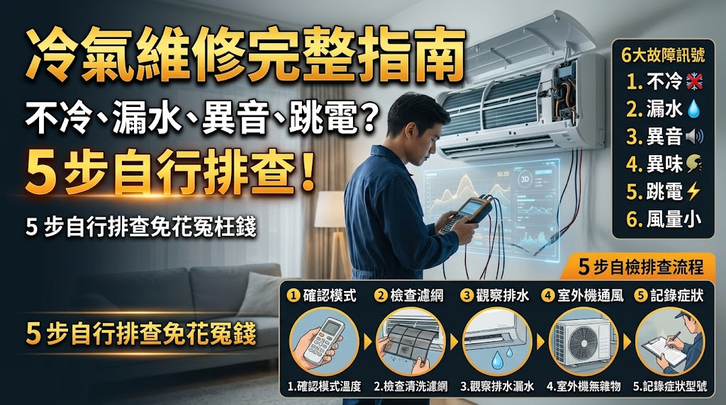 冷氣維修完整指南：不冷、漏水、異音怎麼判斷？5 步驟先排查