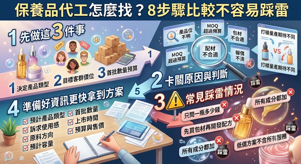 保養品代工怎麼選？從配方、打樣、MOQ到量產的完整排查指南
