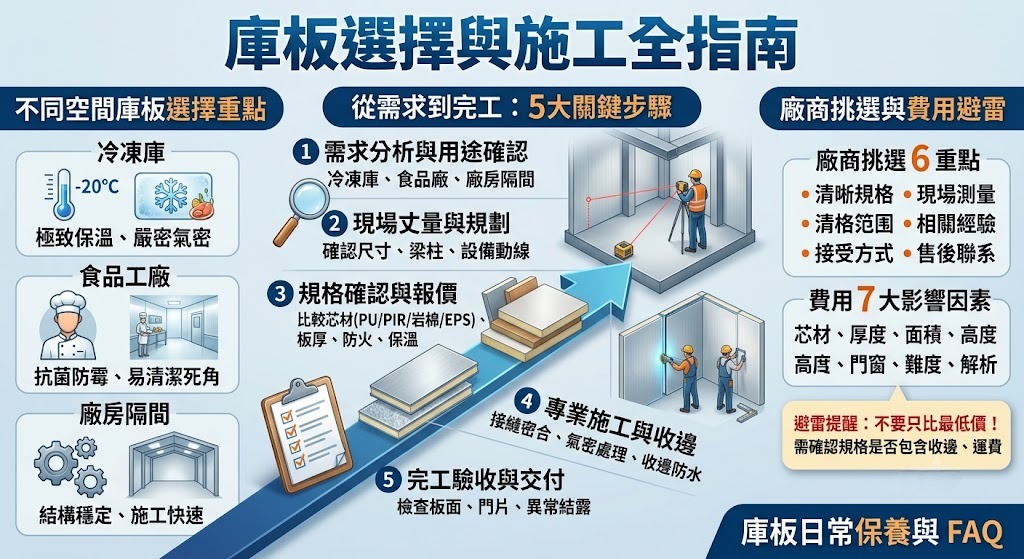 庫板怎麼選？庫板隔間、冷凍庫、廠房施工流程與選擇指南