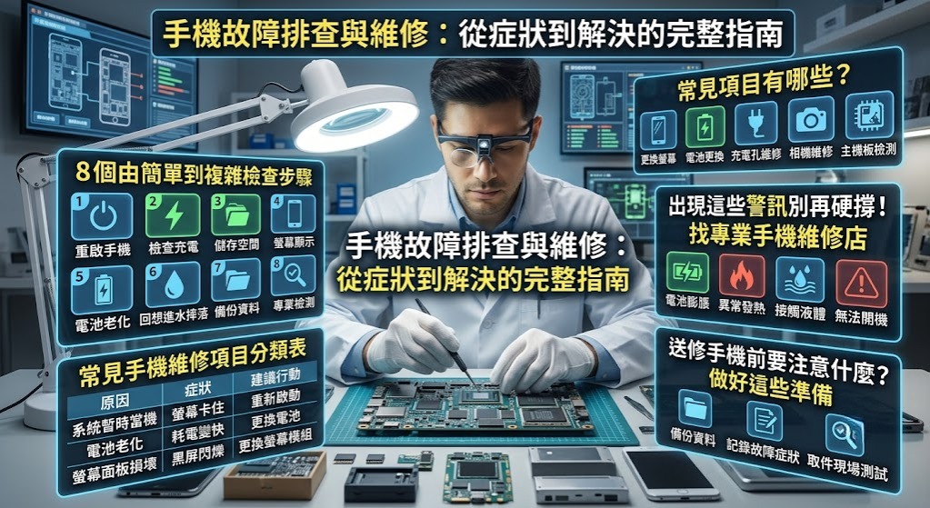 手機維修怎麼辦？常見故障原因、8步排查流程與送修注意事項一次看