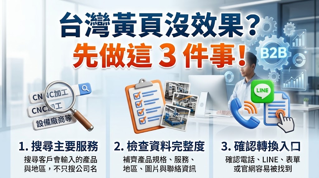 台灣黃頁曝光沒效果怎麼辦？從資料設定、關鍵字到詢問轉換完整排查