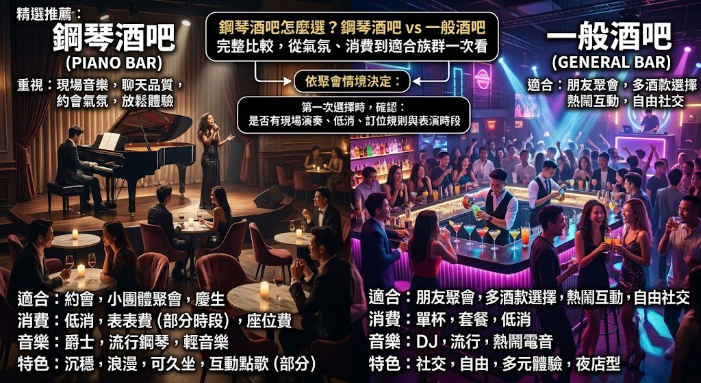 鋼琴酒吧怎麼選？鋼琴酒吧 vs 一般酒吧完整比較，從氣氛、消費到適合族群一次看