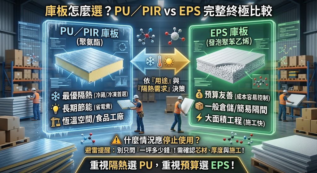 庫板怎麼選？PU／PIR庫板 vs EPS庫板完整比較，價格、隔熱、防火與用途一次看