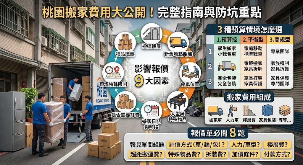 桃園搬家費用怎麼算？9大影響因素、報價方式與搬家公司避雷指南