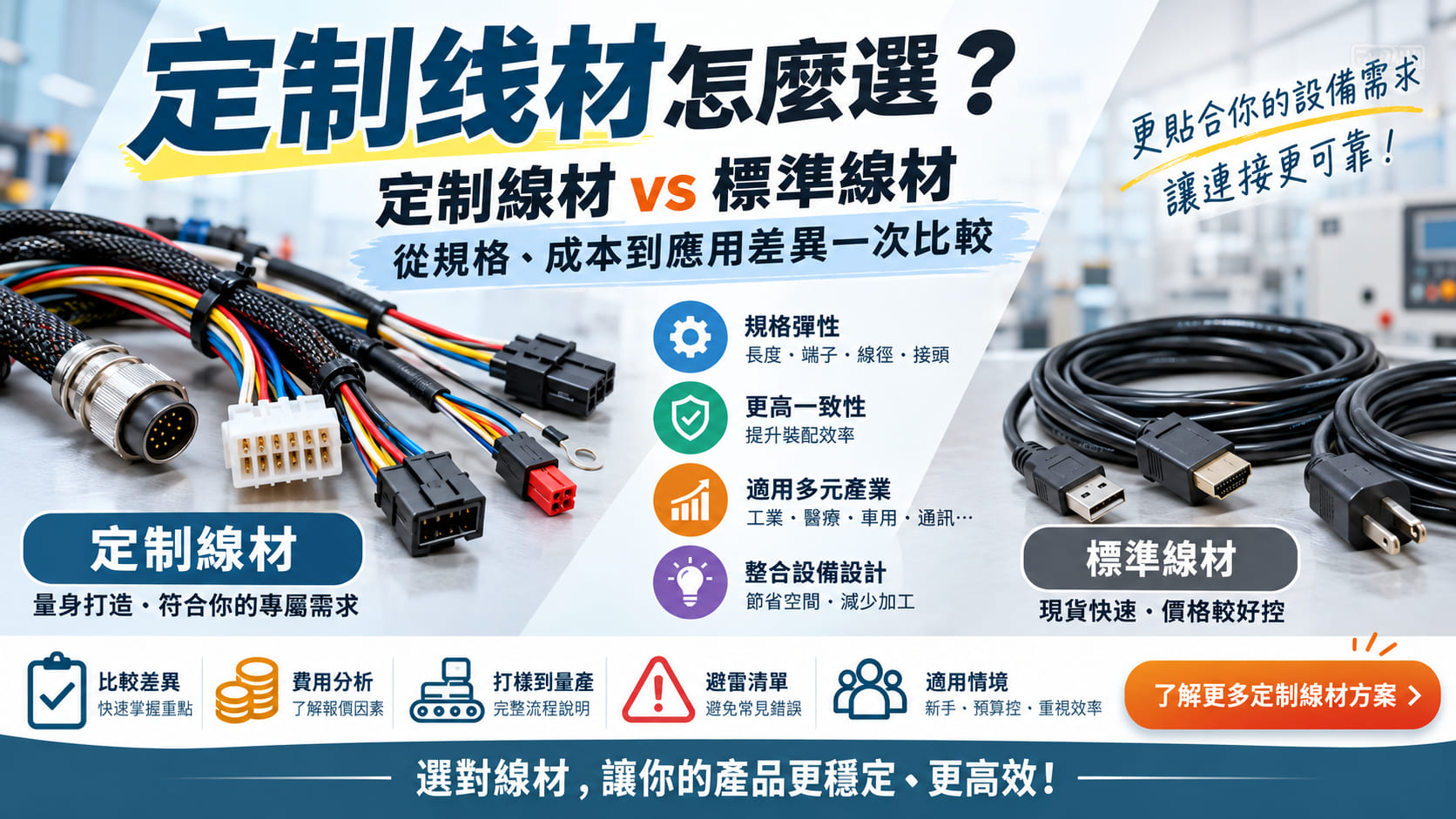 定制线材怎麼選？定制線材 vs 標準線材，從規格、成本到應用差異一次比較