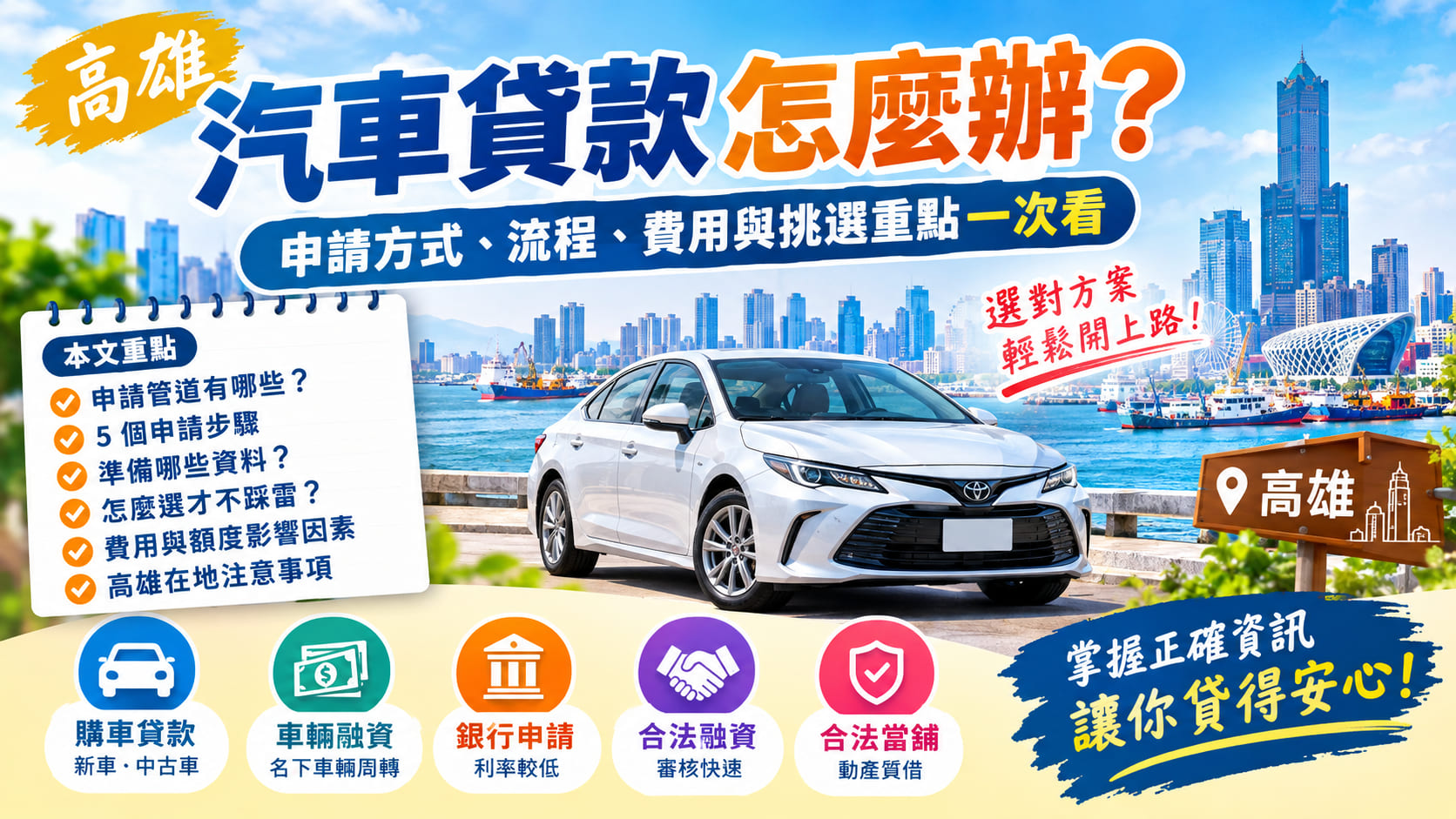 高雄汽車貸款怎麼辦？申請方式、流程、費用與挑選重點一次看