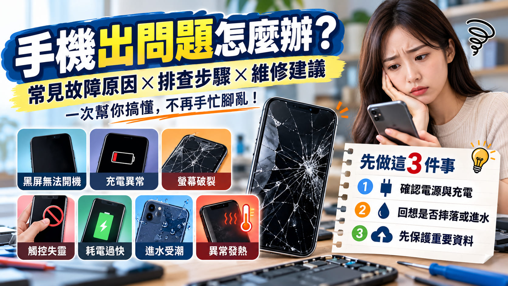 手機維修怎麼辦？黑屏、充電異常、螢幕破裂與無法開機排查一次看